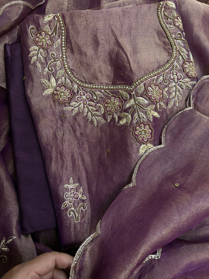 Purple tissue hand embroidered suit set