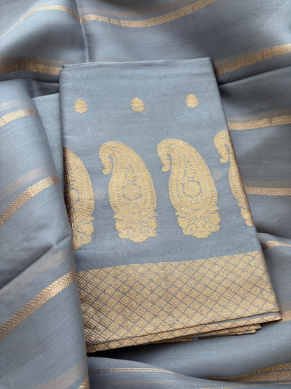 Grey kora silk suit set
