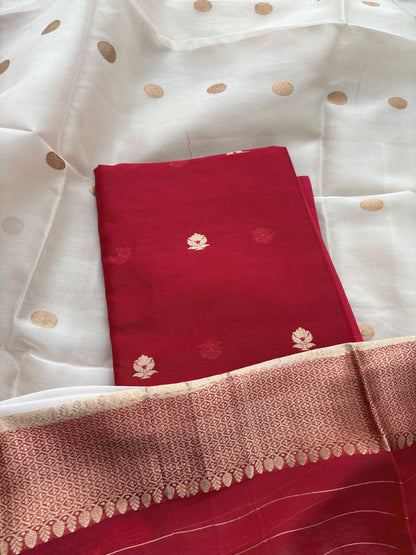 Red white Kora silk suit set