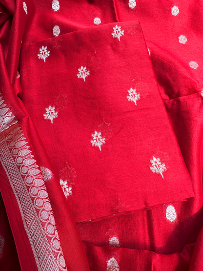 Red Chanderi silk 3 piece suit set