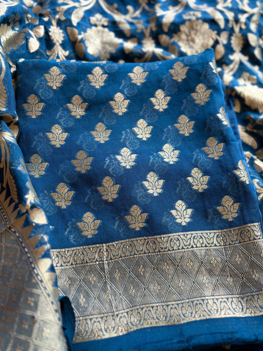 Blue Khaddi georgette 3 pieces suit set