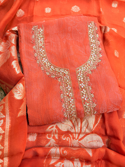 Peach orange tissue silk 3 piece  suit set
