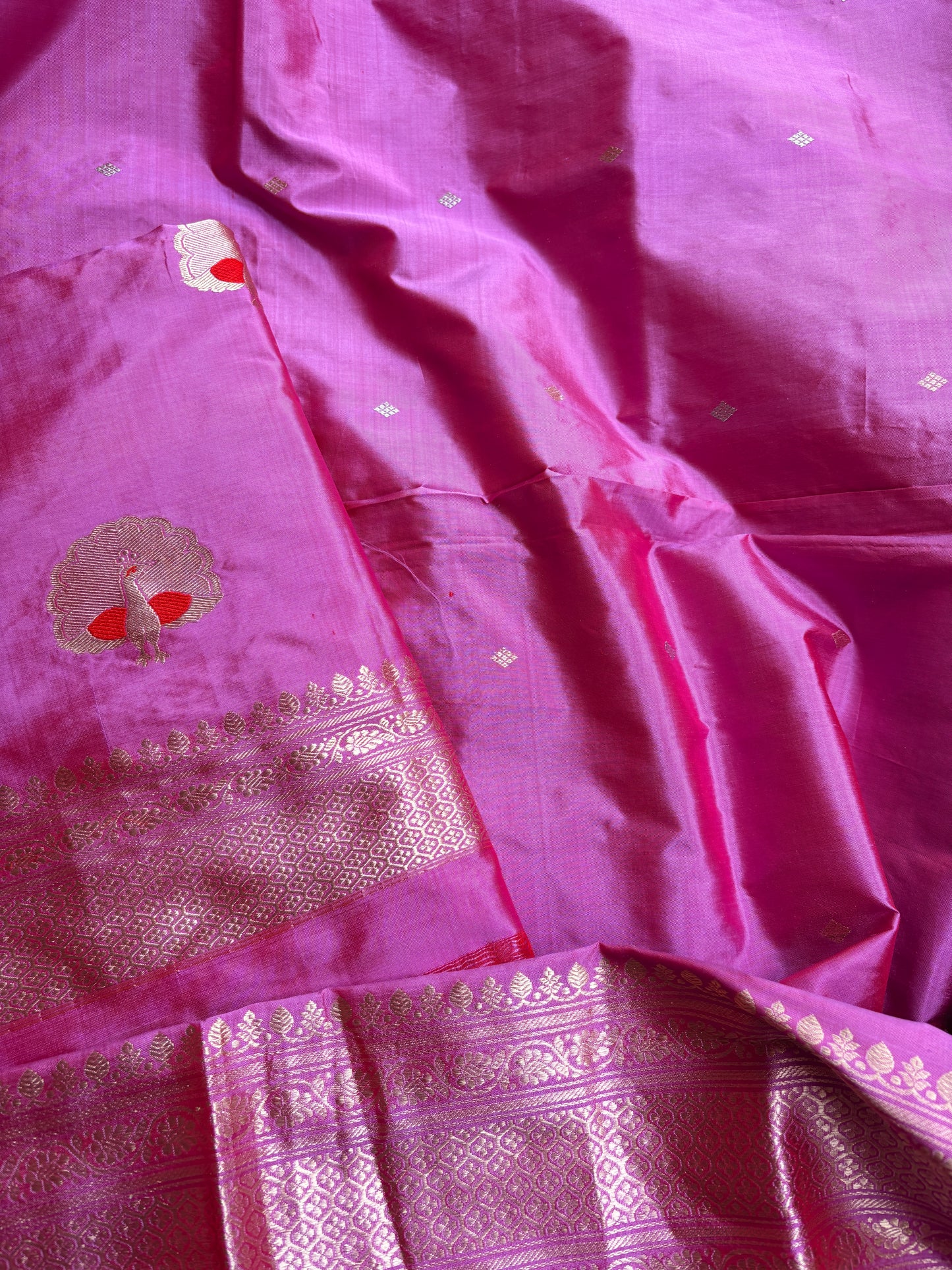 Pink katan by katan silk kadhwa suit set