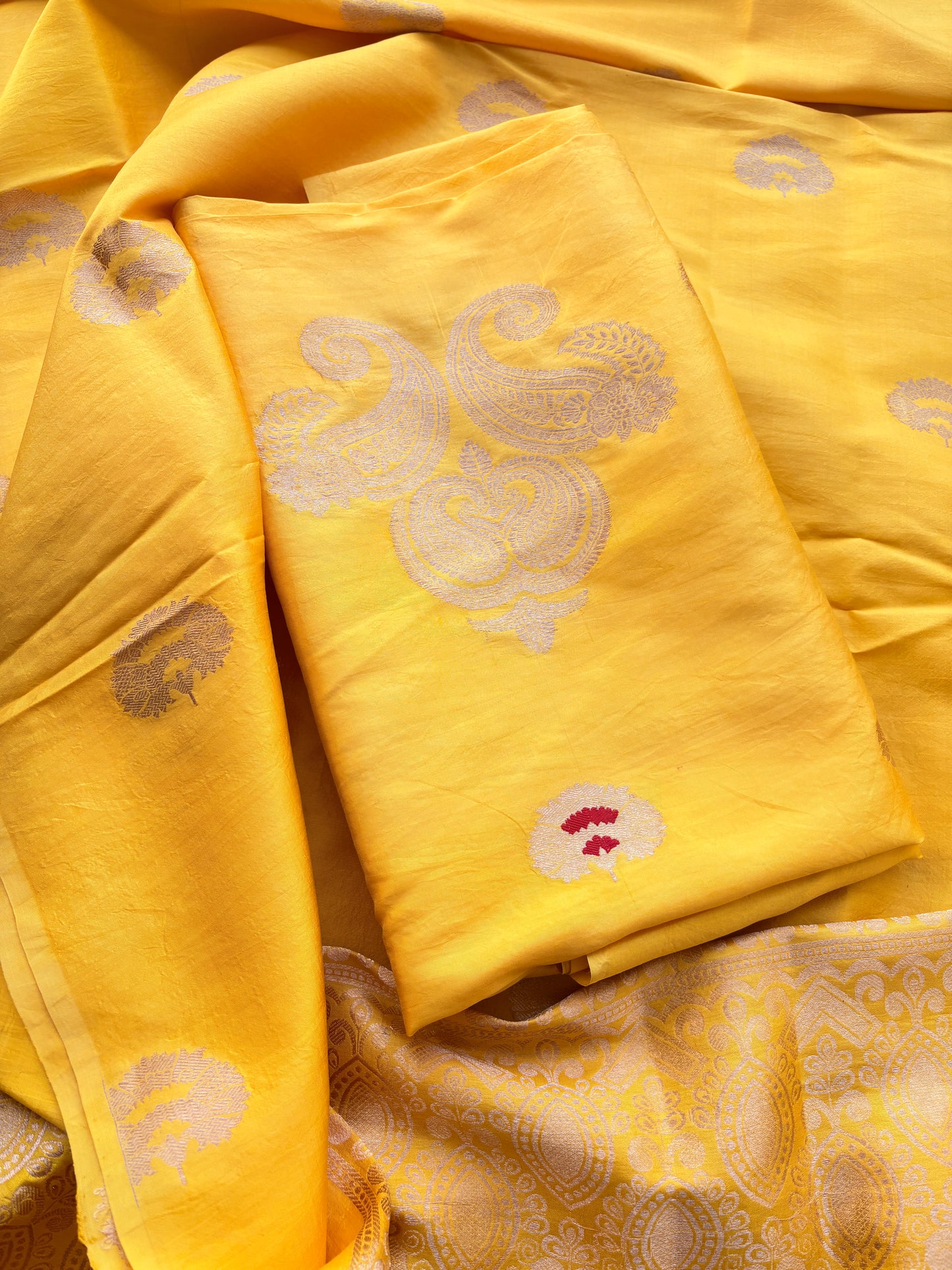 Yellow mango silk kadhwa suit set