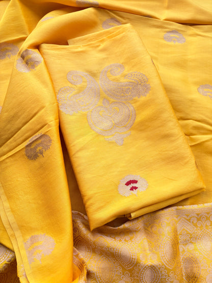 Yellow mango silk kadhwa suit set