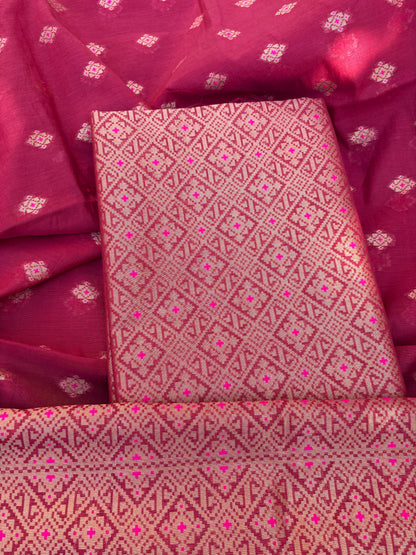 Red Chanderi jamaani weaving 3 piece suit set
