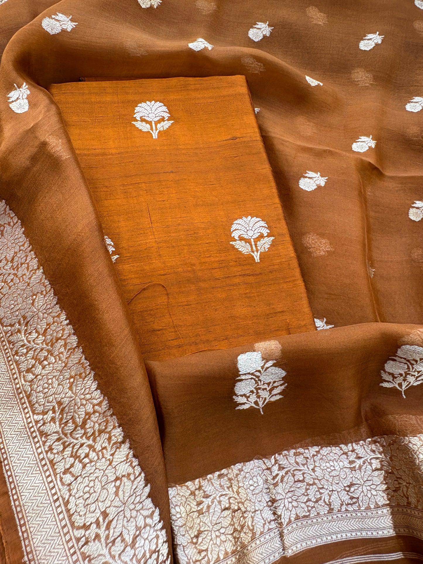 Rust raw silk suit set with kora silk bottom