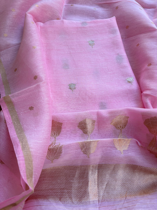 Pink linen silk kadhwa suit set
