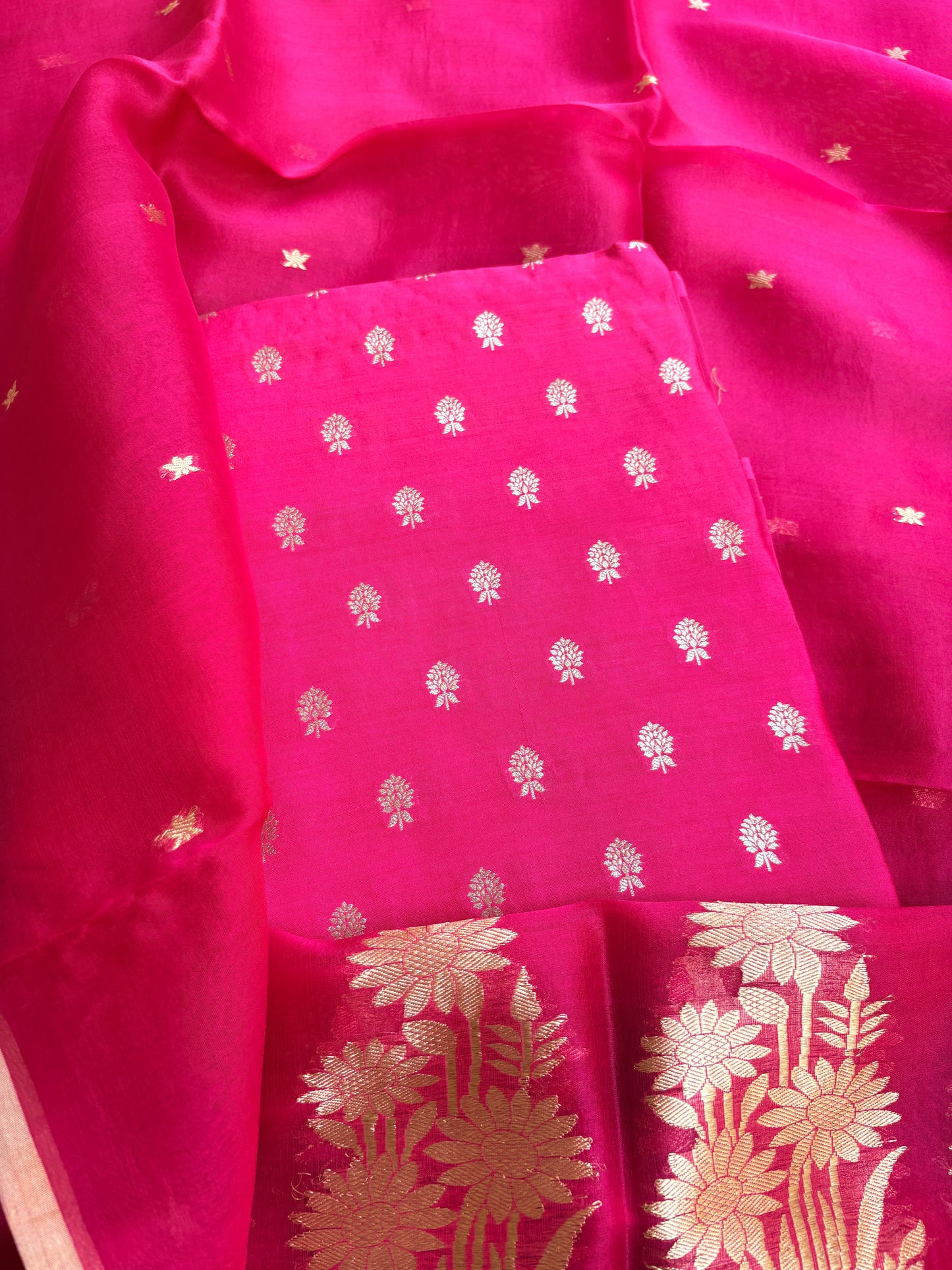 Pink Chiniya kora kadhwa suit set