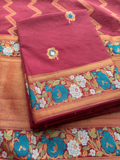 Maroon Chanderi cotton full jaal weaving suit set