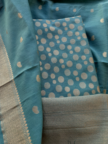 Blue cotton silk suit set