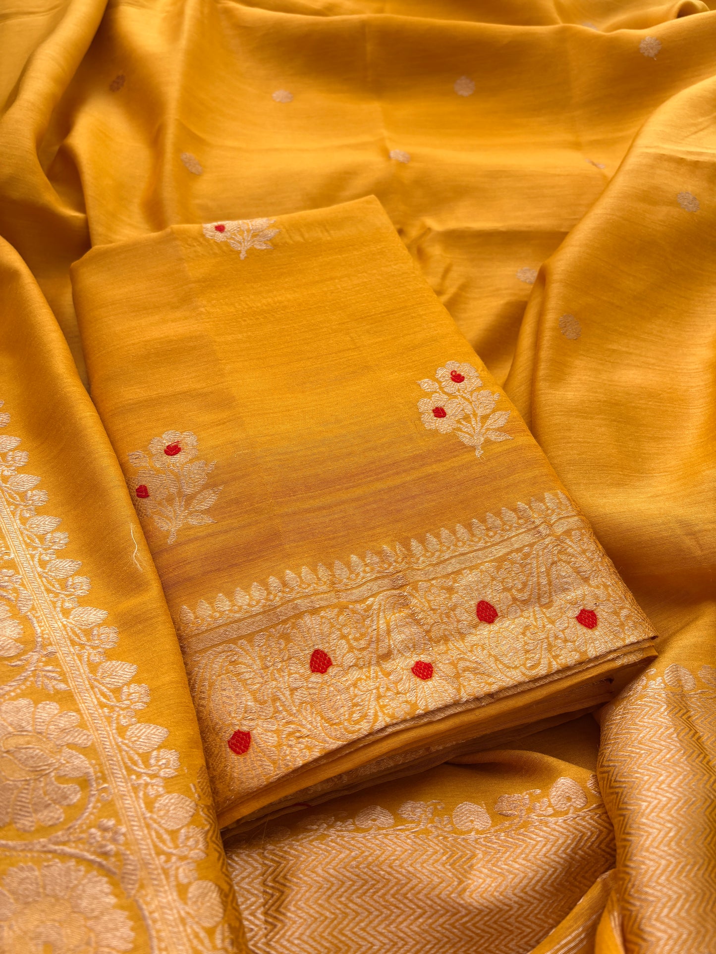 Yellow moonga silk kadhwa suit set