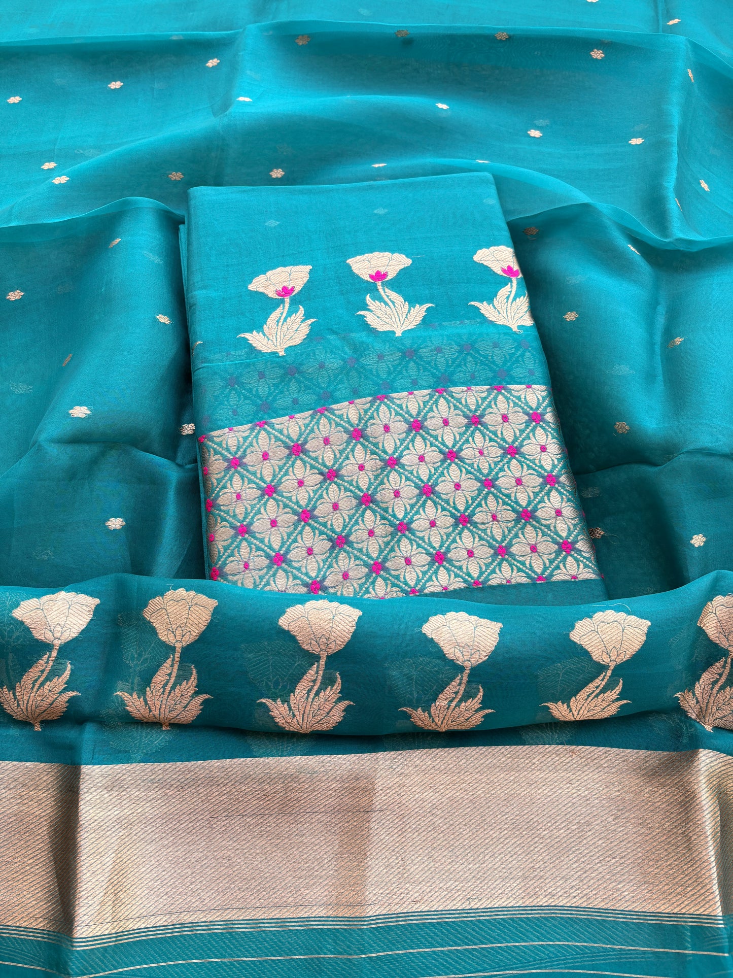 Green kora silk rose Deisgn kadhwa suit set