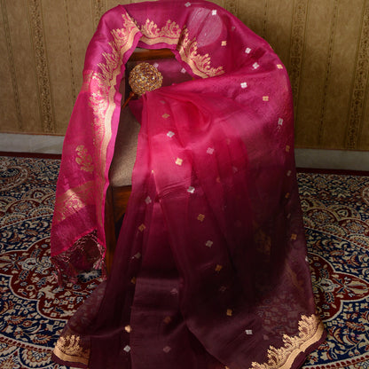 Pink shaded kora silk saree