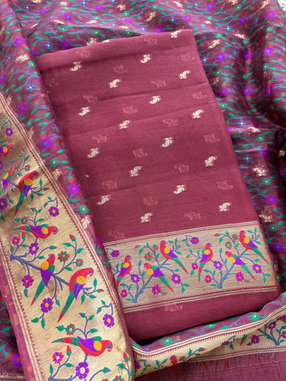 Rust kora silk paithani suit set