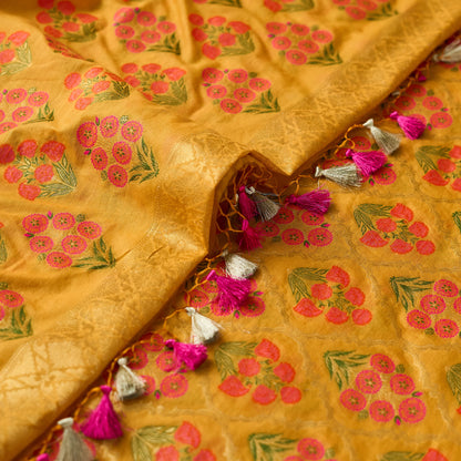 Mustard flower booti kurta, plain booti dupatta, plain bottom