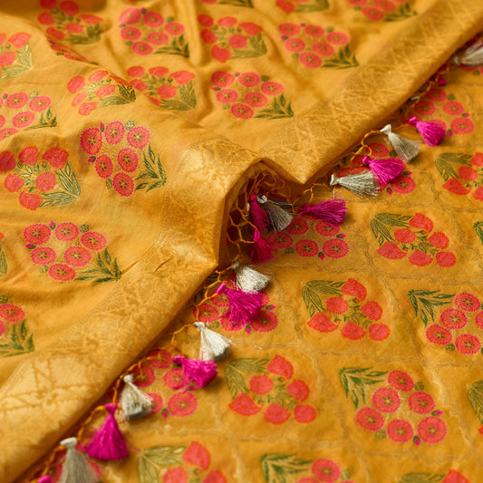 Mustard flower booti kurta, plain booti dupatta, plain bottom