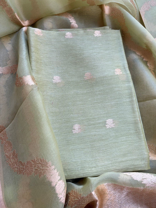 Green linen kadhwa suit set