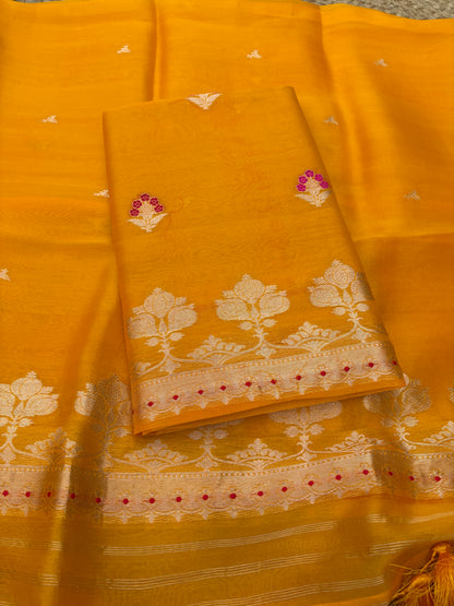 Yellow pure kadhwa silk  3 piece suit