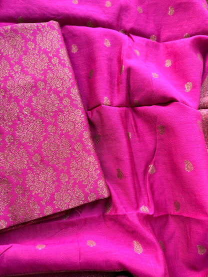 Pink cotton silk brocade suit set