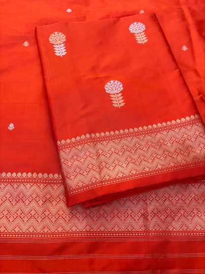 Orange katan by katan kadhwa silk 3 piece suit set