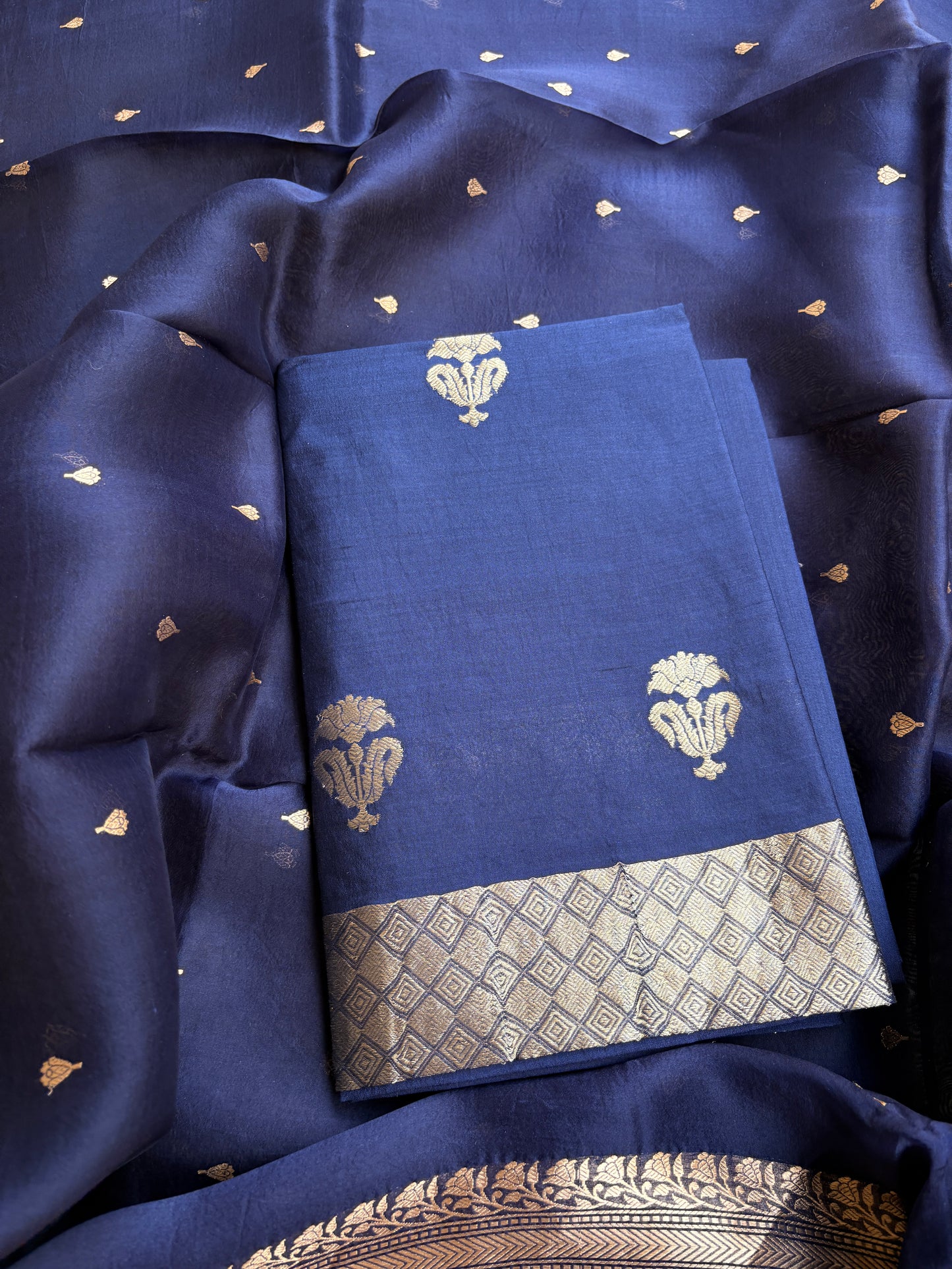 Blue Chiniya silk kora dupatta suit set