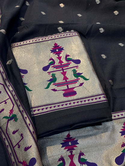 Black paithani moonga silk suit set