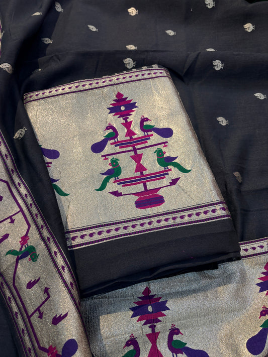 Black paithani moonga silk suit set