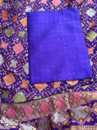 Blue katan silk with bandhani dupatta