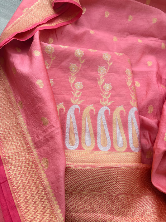 Pink Chiniya silk jaal kurta with booti dupattas