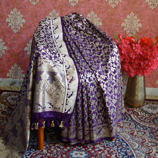 Deep Purple katan  Silk jaal Saree
