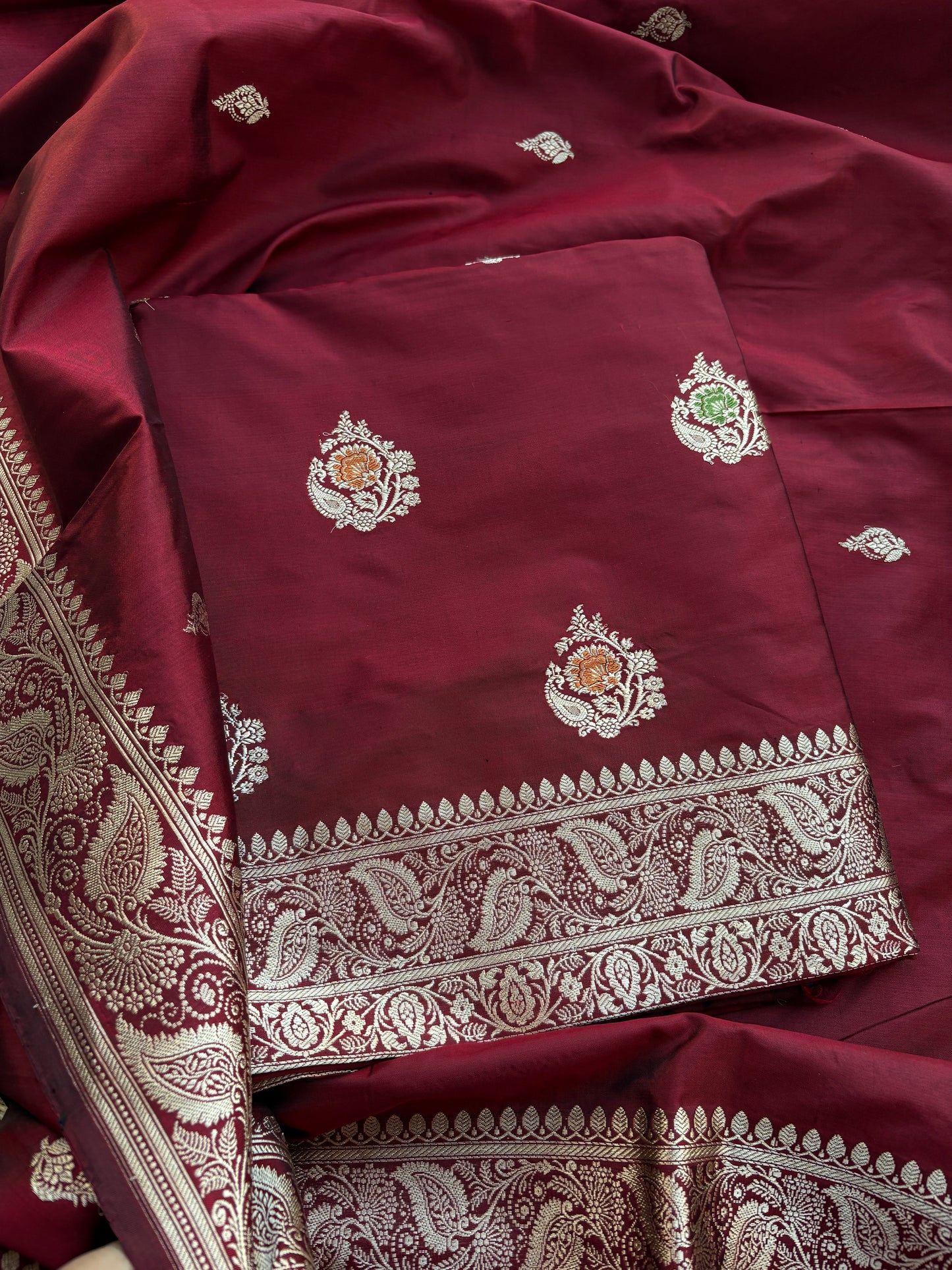 Maroon meenadar katan  kadhwa suit set