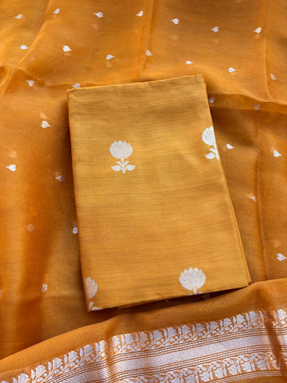 Yellow Chiniya silk kora kadhwa suit set
