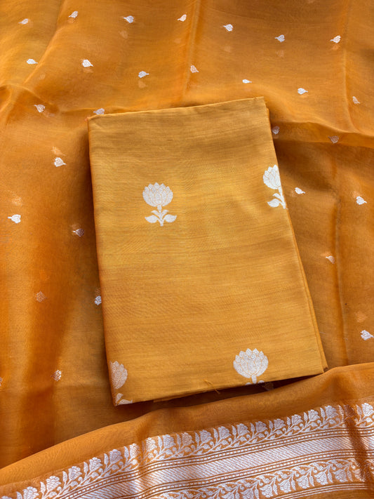 Yellow Chiniya silk kora kadhwa suit set
