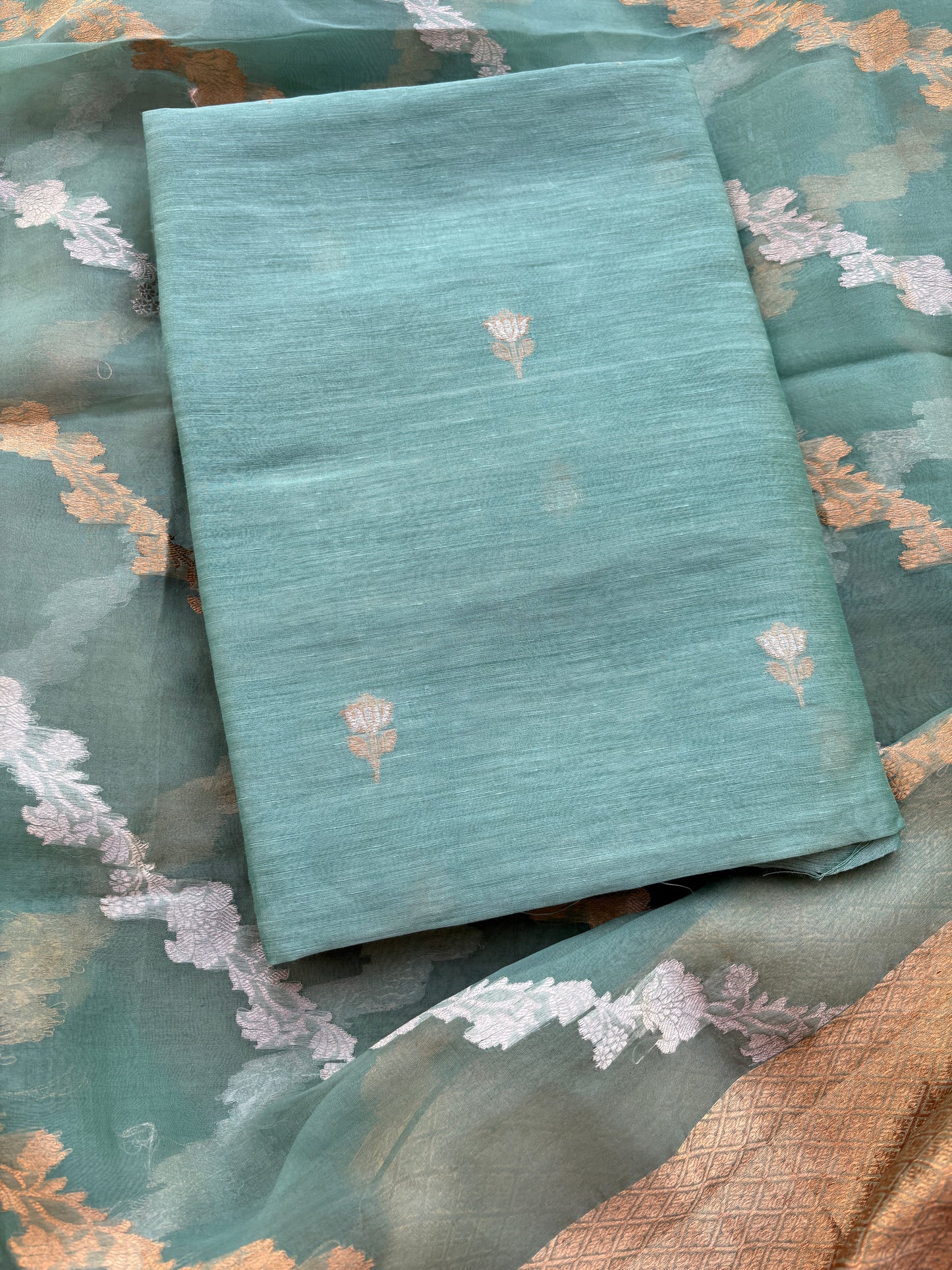 Blue linen silk suit set