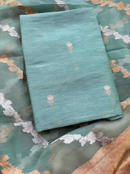 Blue linen silk suit set