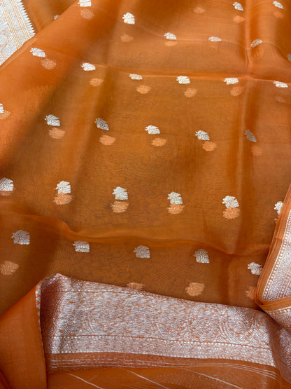Orange Chiniya silver zari suit set