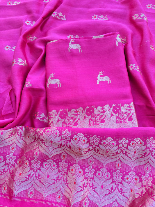 Pink Chiniya silk kadhwa figure design suit set