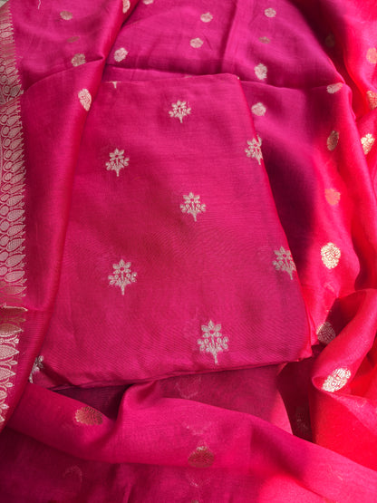 Pink Chanderi silk 3 piece suit set