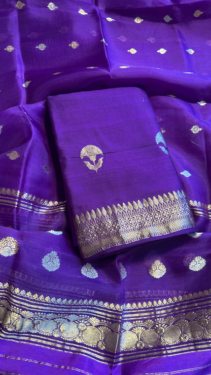 Purple pure chiniya silk kurta, kora silk dupatta, katan silk bottom