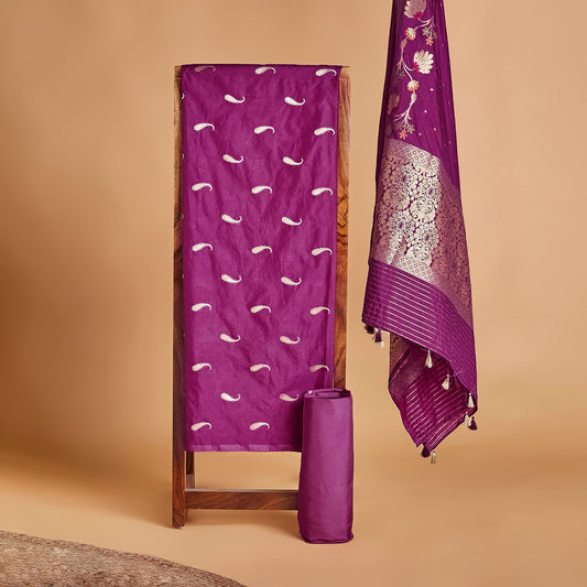 Magenta Cotton chiniya kurta, cotton chiniya dupatta, banarsi silk bottom