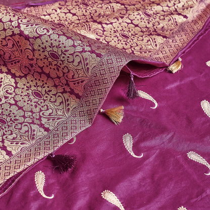 Magenta Cotton chiniya kurta, cotton chiniya dupatta, banarsi silk bottom