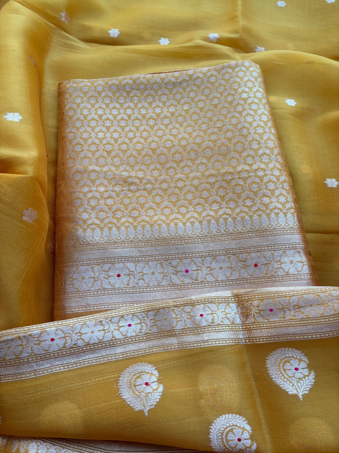 Yellow kora brocade suit set