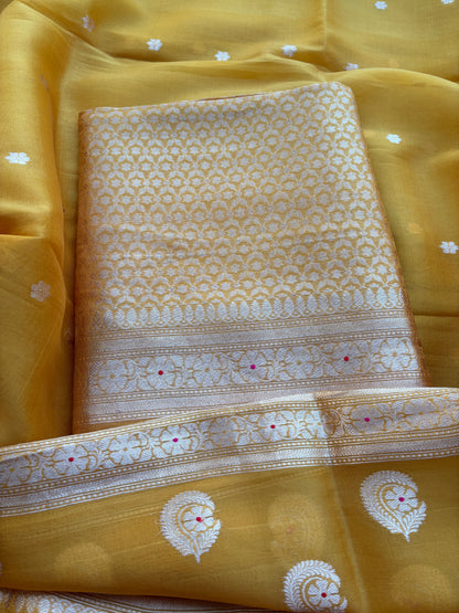 Yellow kora brocade suit set