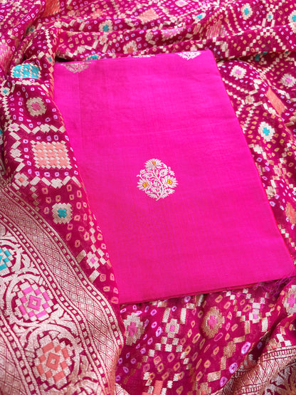 Pink katan silk kurta and bandhani meenadar dupatta