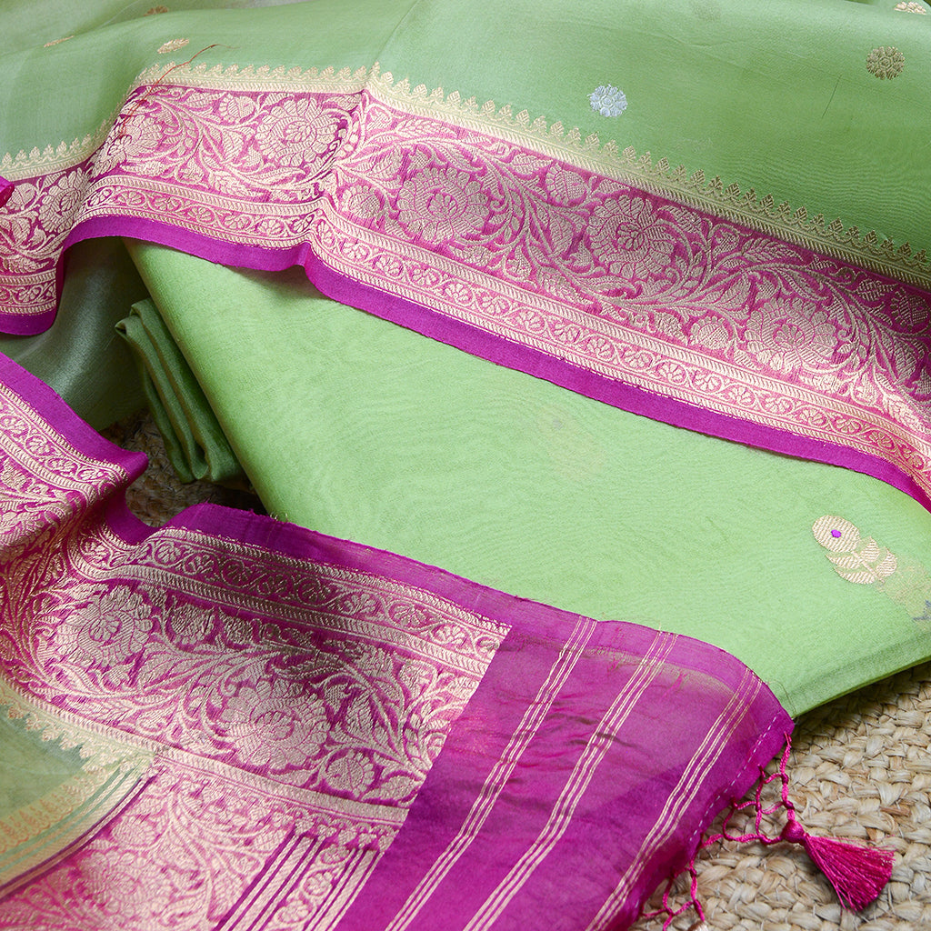Green Kadhwa suit with shaded  dupatta