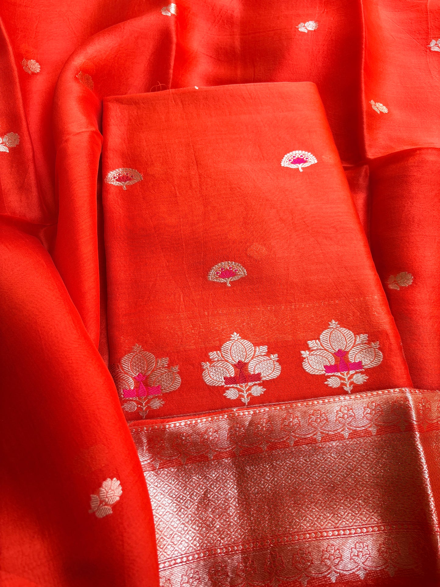 Orange kora kadhwa silk 3 piece suit set