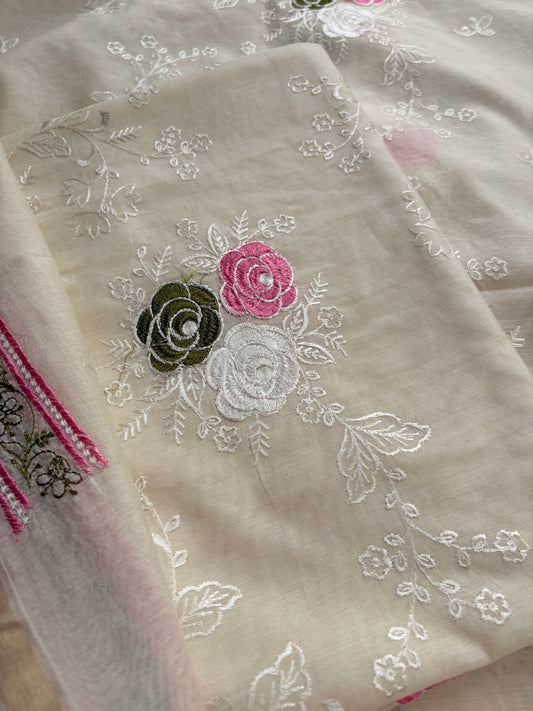 White cotton embroidered suit set