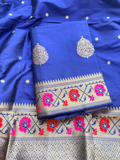 Blue katan by Katan silk kadhwa paithani weave suit set