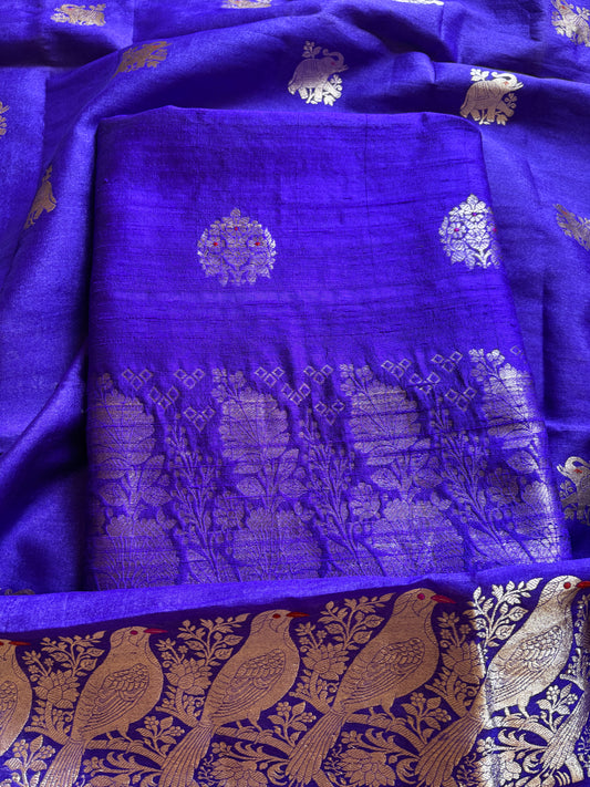 Purple raw silk kurta, bottom and kora kadhwa dupatta